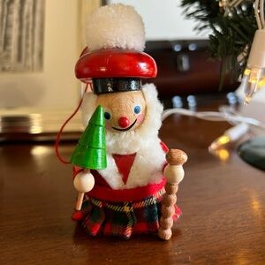 Vintage Steinbach Santa Ornament with Tree, Pom Pom hat, kilt, and shillelagh